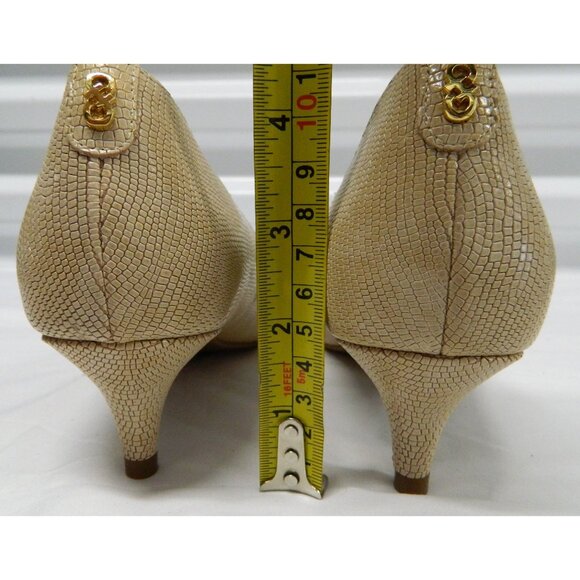 Cole Haan Beige Leather Snake-Embossed Kitten Heel Pumps 7B Low Heel Neutral - Picture 6 of 12